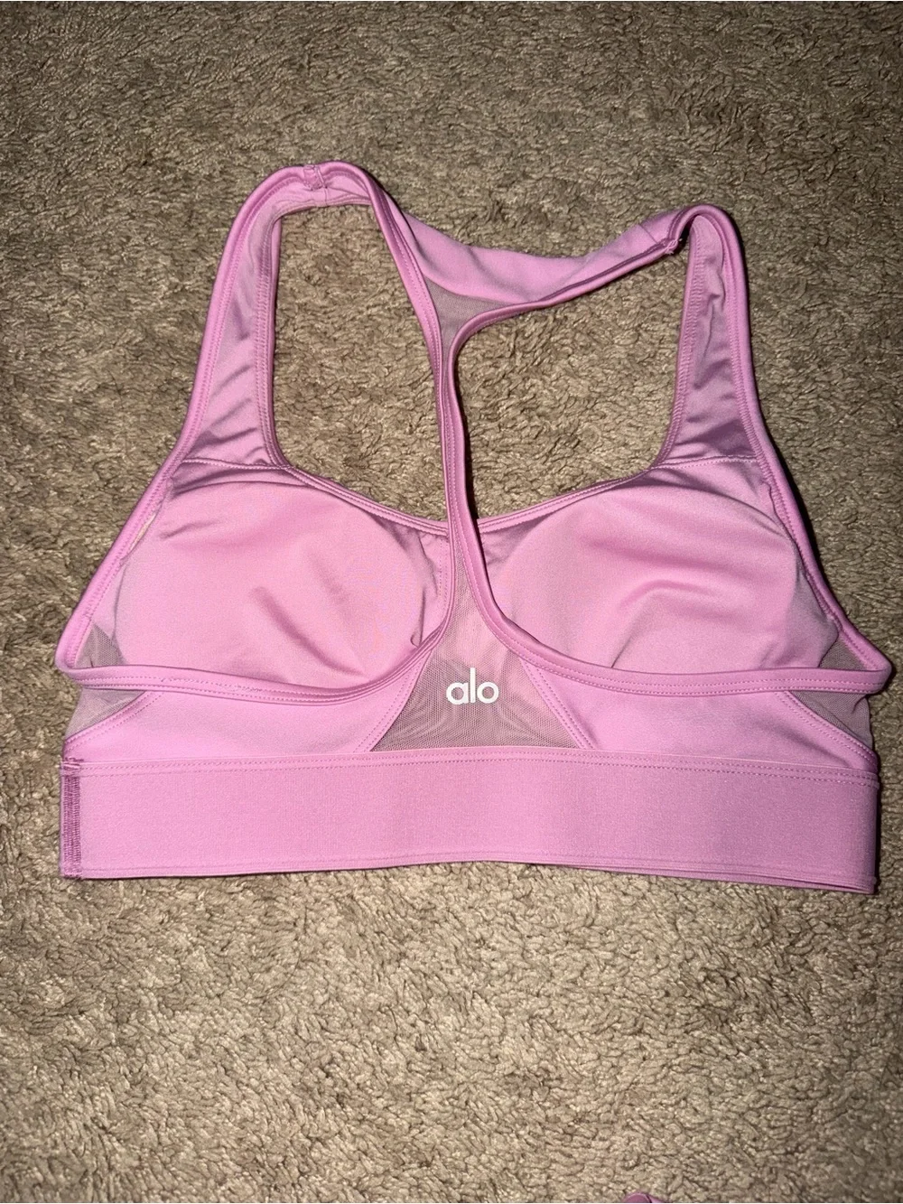 ALO Yoga Women's Lilac Mesh-Panel Sports Bra airlift rebel in candy heart